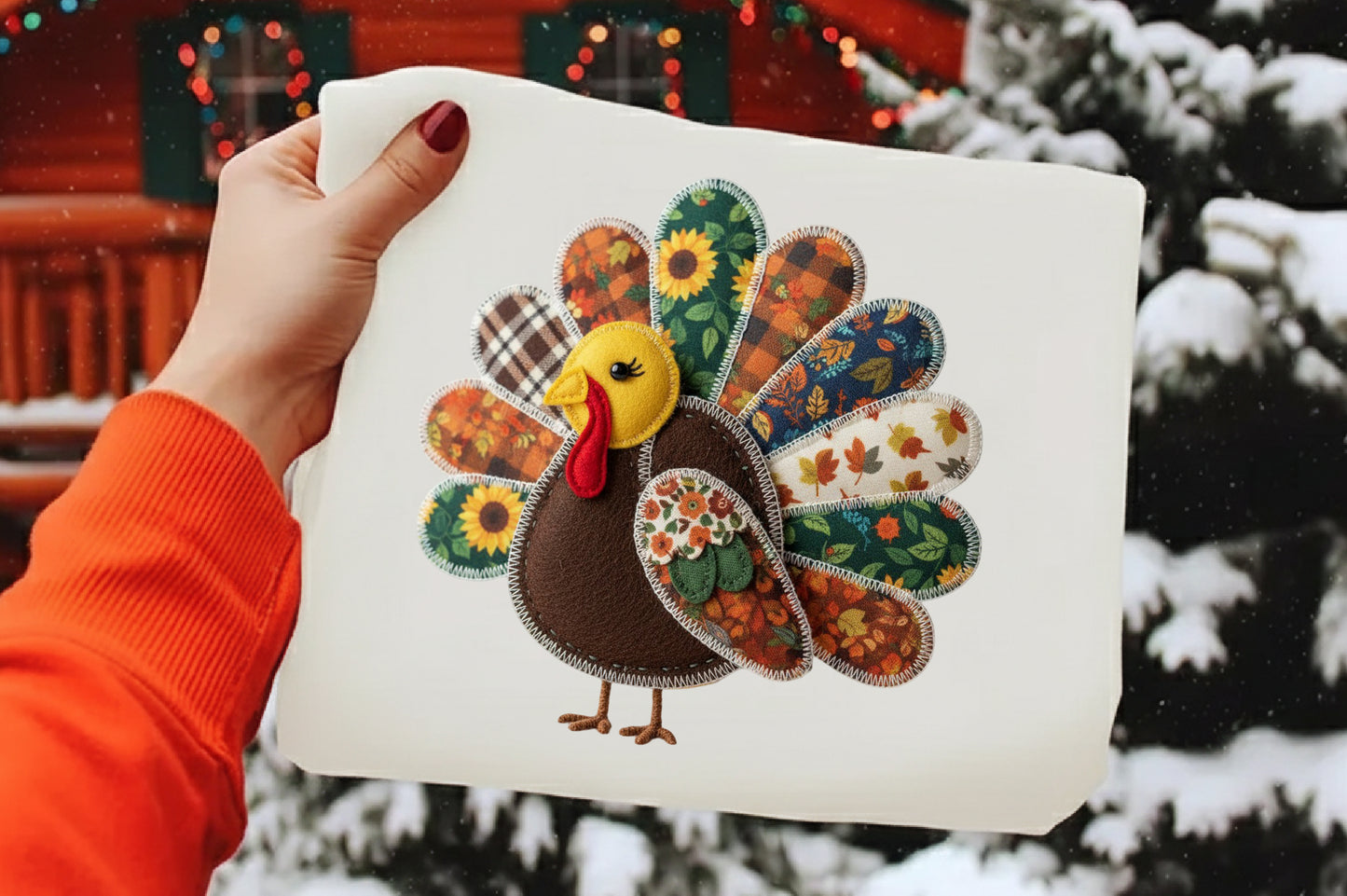 Cute Patchwork Turkey Thanksgiving PNG Sublimation