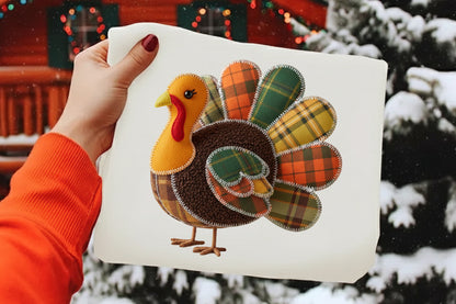Cute Plaid Patchwork Turkey Thanksgiving PNG
