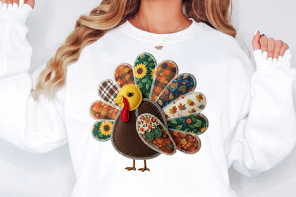 Cute Patchwork Turkey Thanksgiving PNG Sublimation