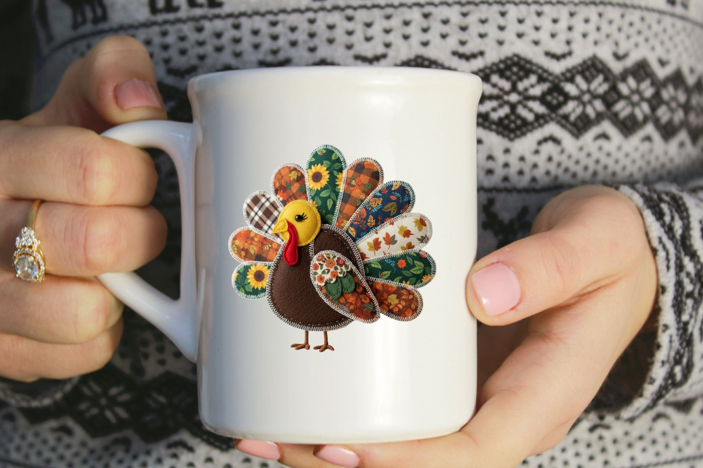 Cute Patchwork Turkey Thanksgiving PNG Sublimation