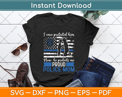 Thin Blue Line American Flag Proud Police Mom SVG Digital Cutting File