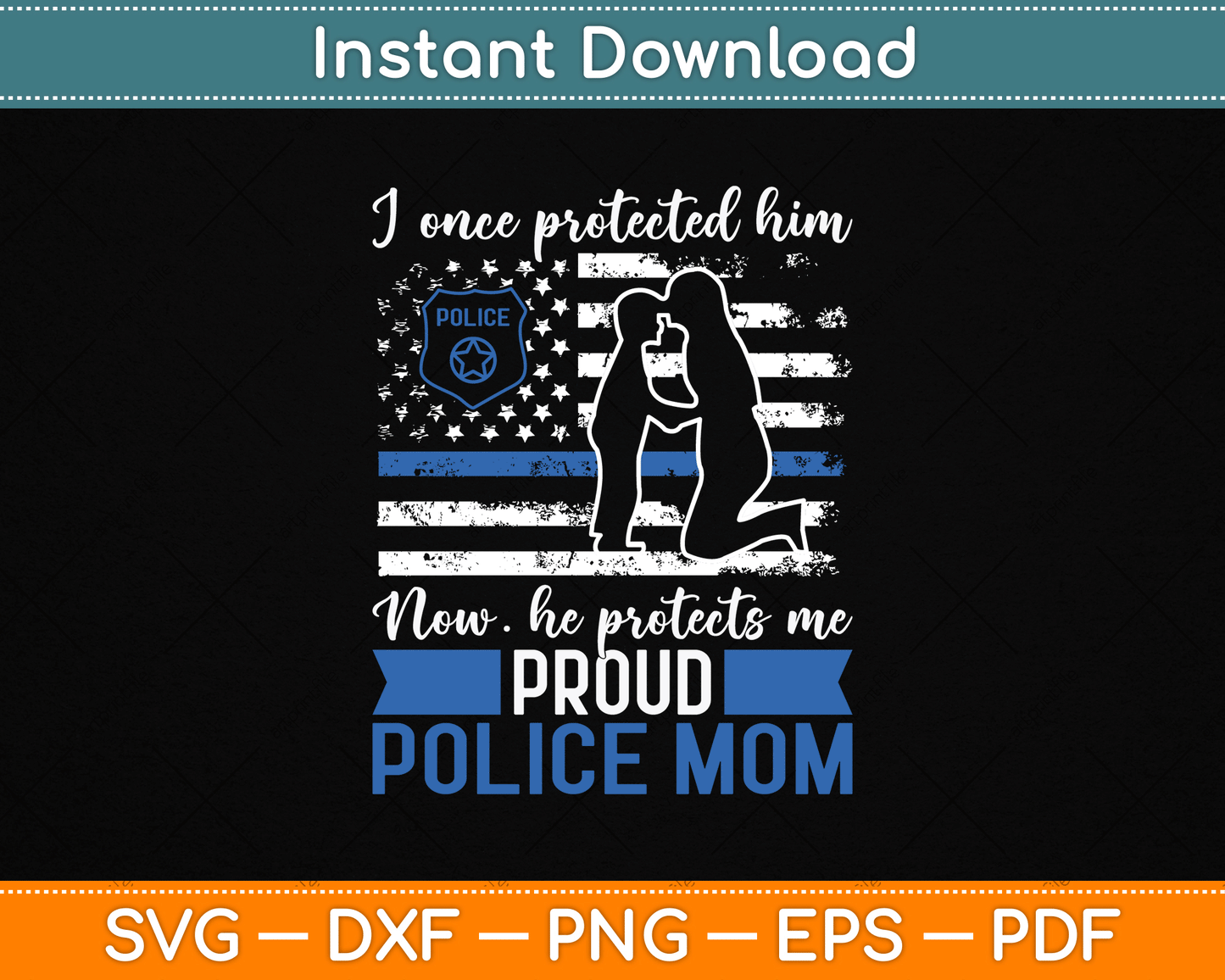 Thin Blue Line American Flag Proud Police Mom SVG Digital Cutting File