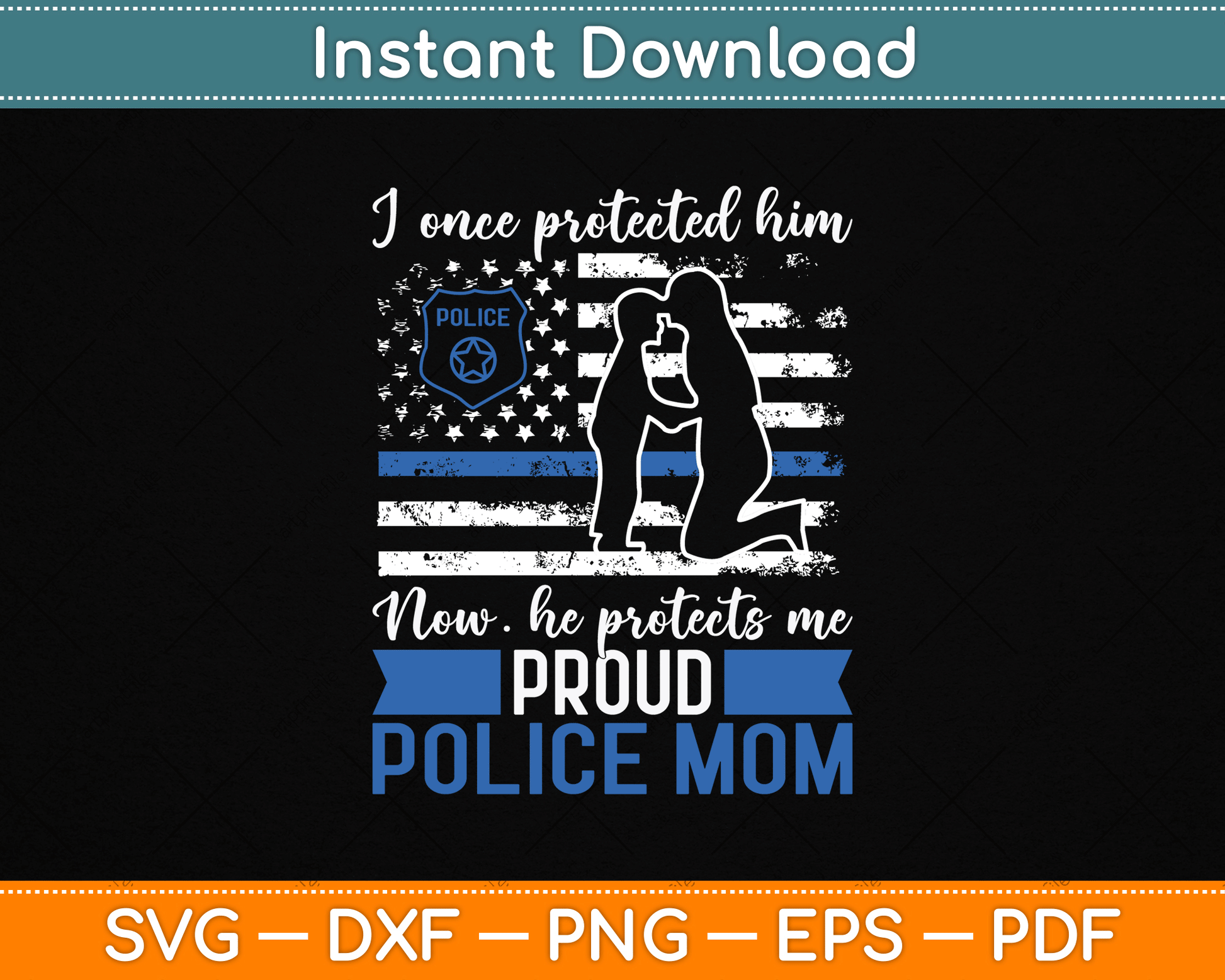 Thin Blue Line American Flag Proud Police Mom SVG Digital Cutting File