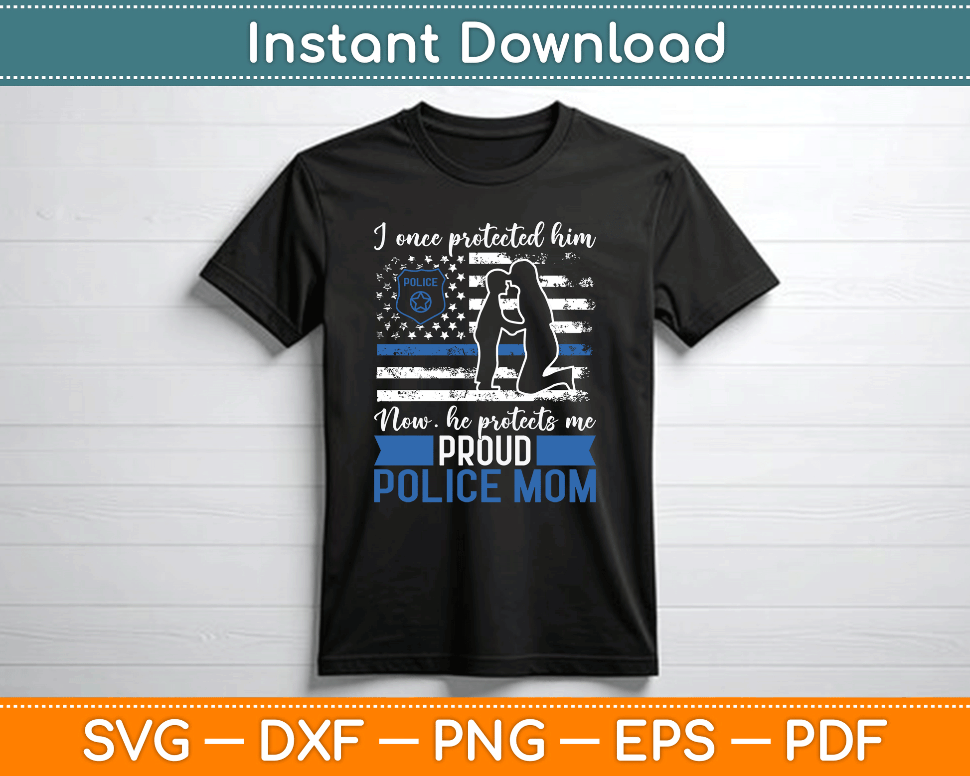 Thin Blue Line American Flag Proud Police Mom SVG Digital Cutting File