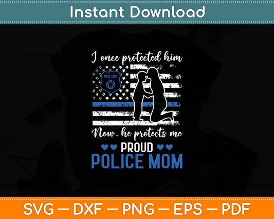 Thin Blue Line American Flag Proud Police Mom Svg Digital Cutting File
