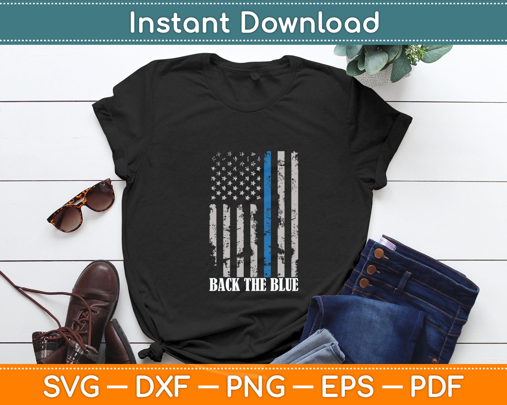 Thin Blue Line Back the Blue American Flag Police Support Svg Digital Cutting File