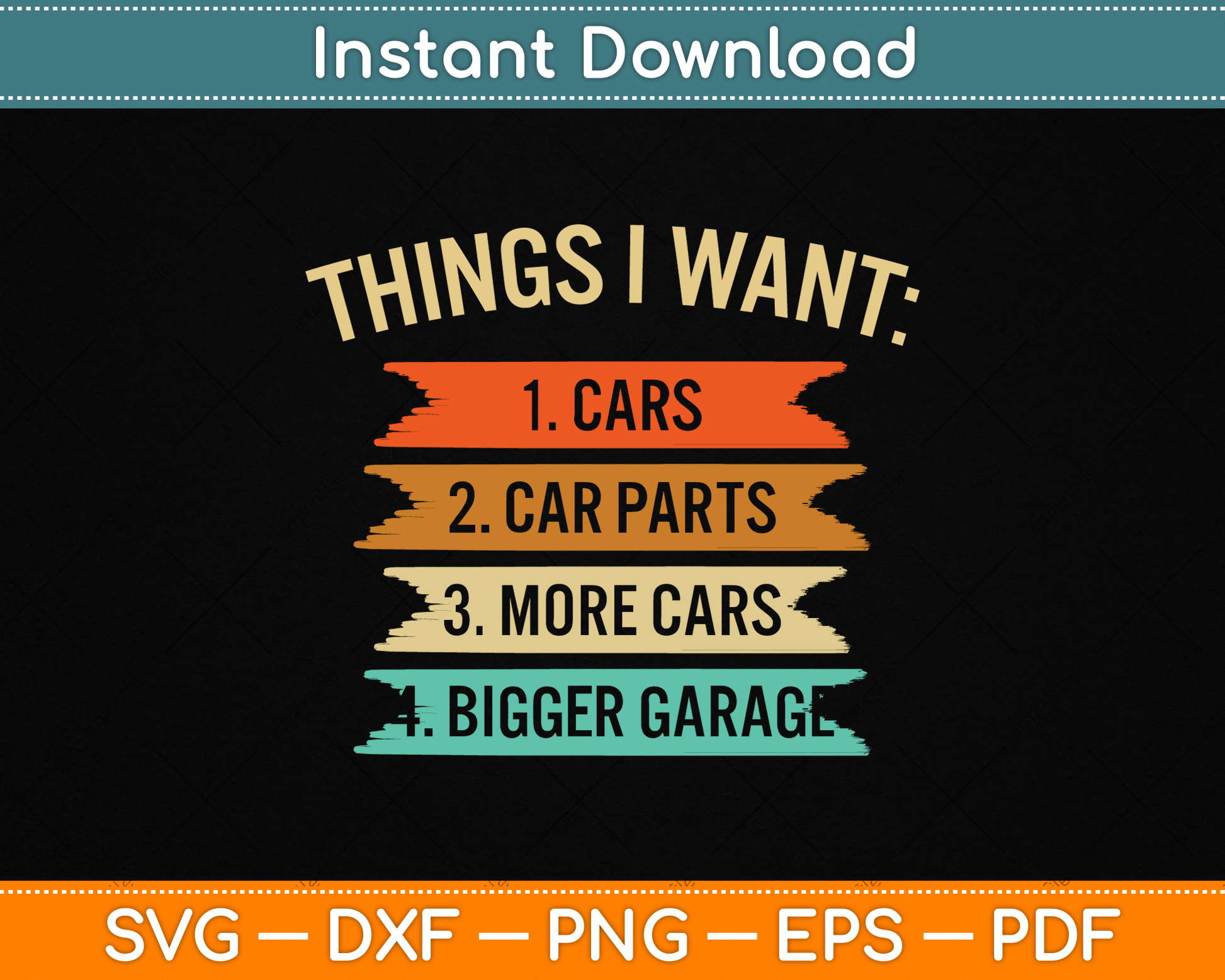 Things I Want Car Parts Enthusiast Auto Mechanic Engine SVG Digital Cutting File