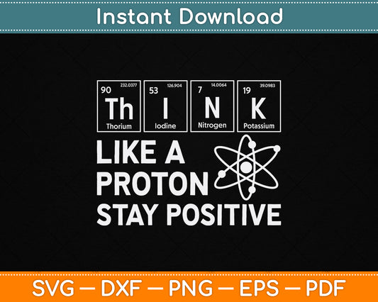 Think Like A Proton Stay Positive Funny Science Teacher SVG Digital Cutting File
