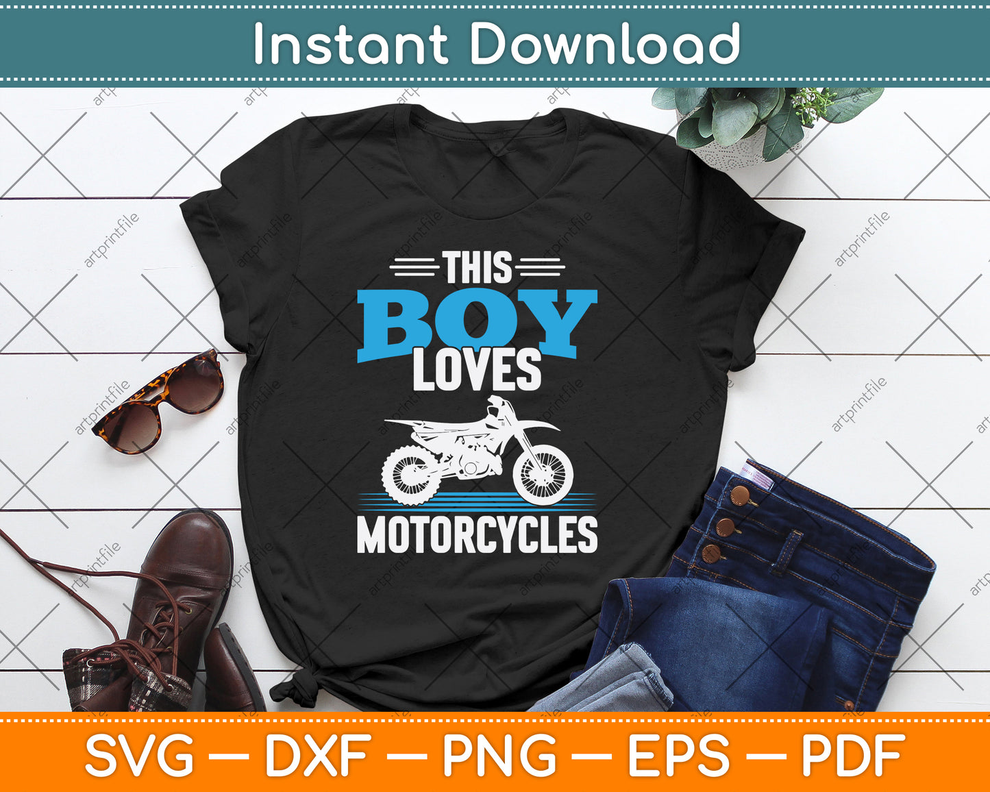 This Boy Loves Motorcycles Boys Dirt Bike SVG PNG Digital Cutting File