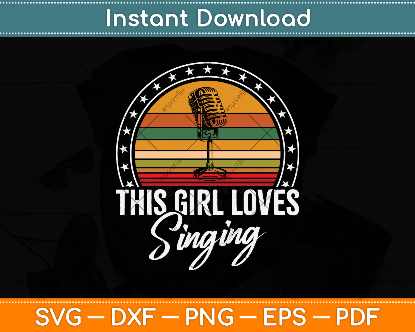 This Girl Loves Singing Vintage Retro Svg Png Dxf Digital Cutting File