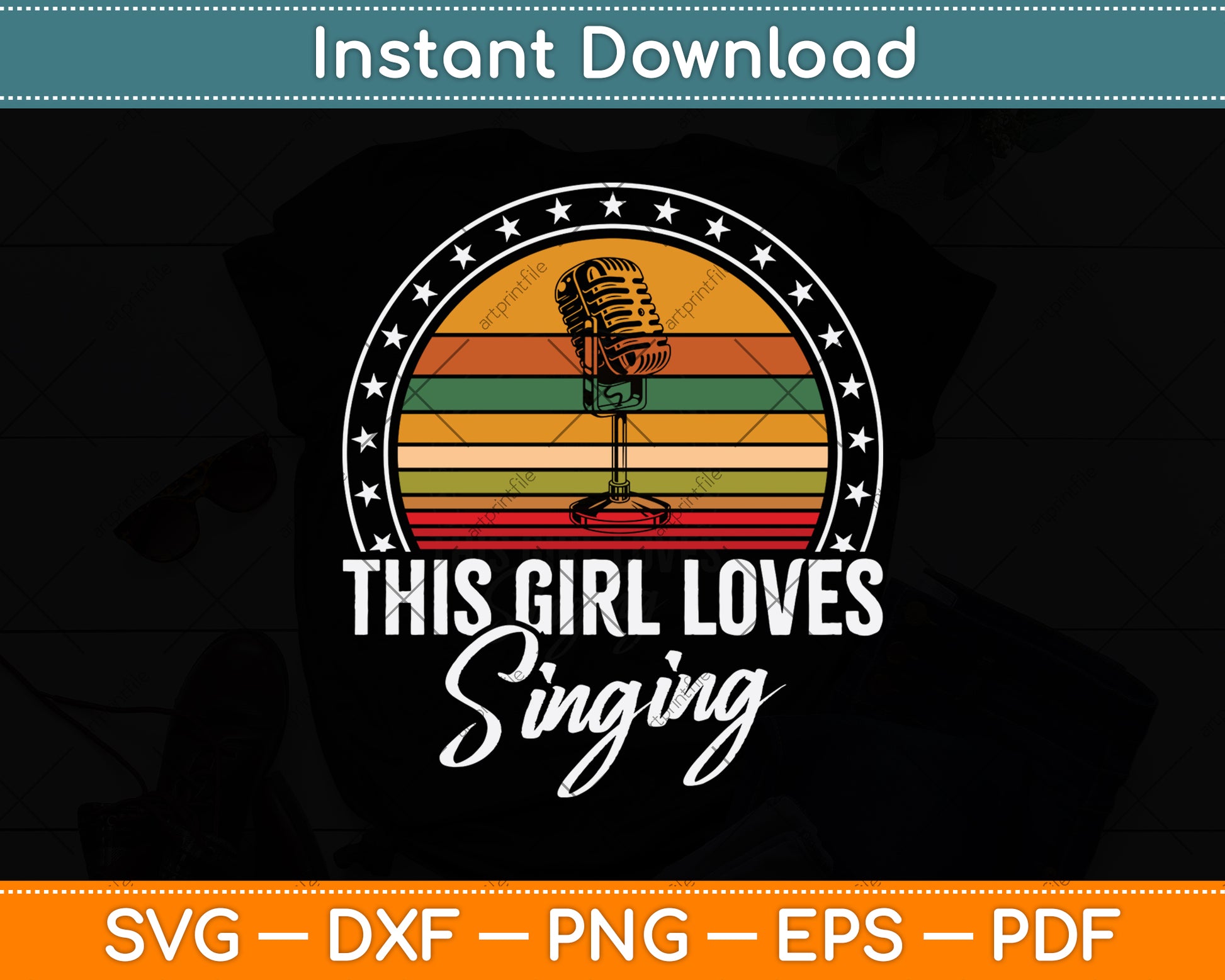 This Girl Loves Singing Vintage Retro Svg Png Dxf Digital Cutting File