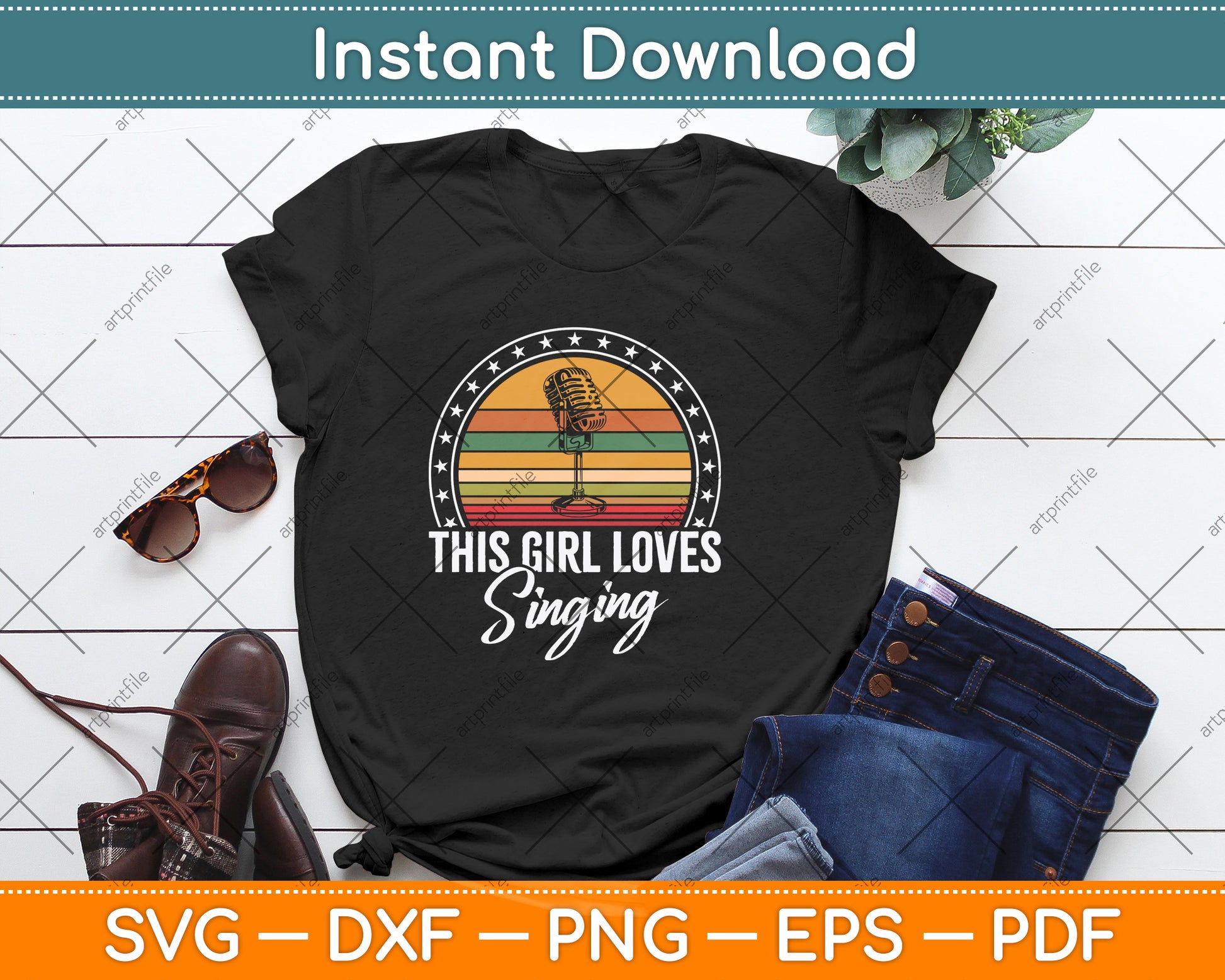 This Girl Loves Singing Vintage Retro Svg Png Dxf Digital Cutting File