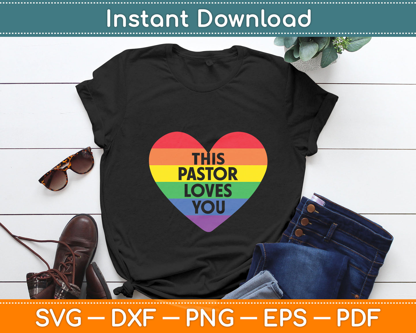 This Pastor Loves You Rainbow Heart Pride LGBTQ Pride Month Svg Digital Cutting File