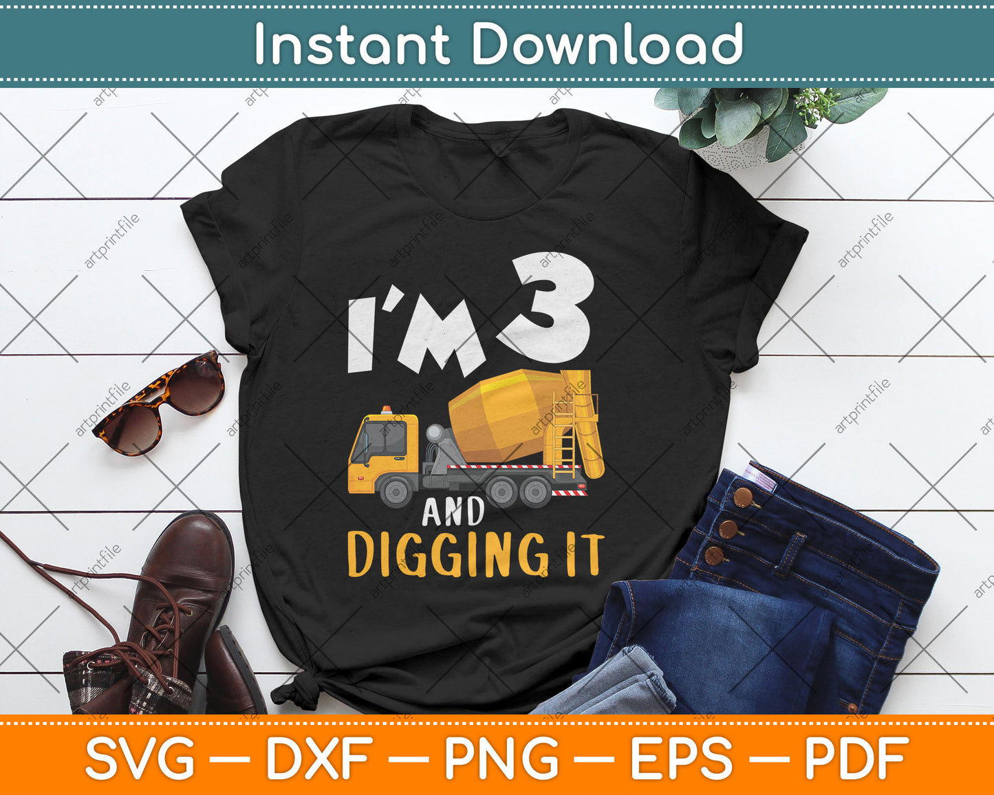 Three 3yr 3rd Birthday Construction Boy 3 Years Old Svg Digital Cutting File