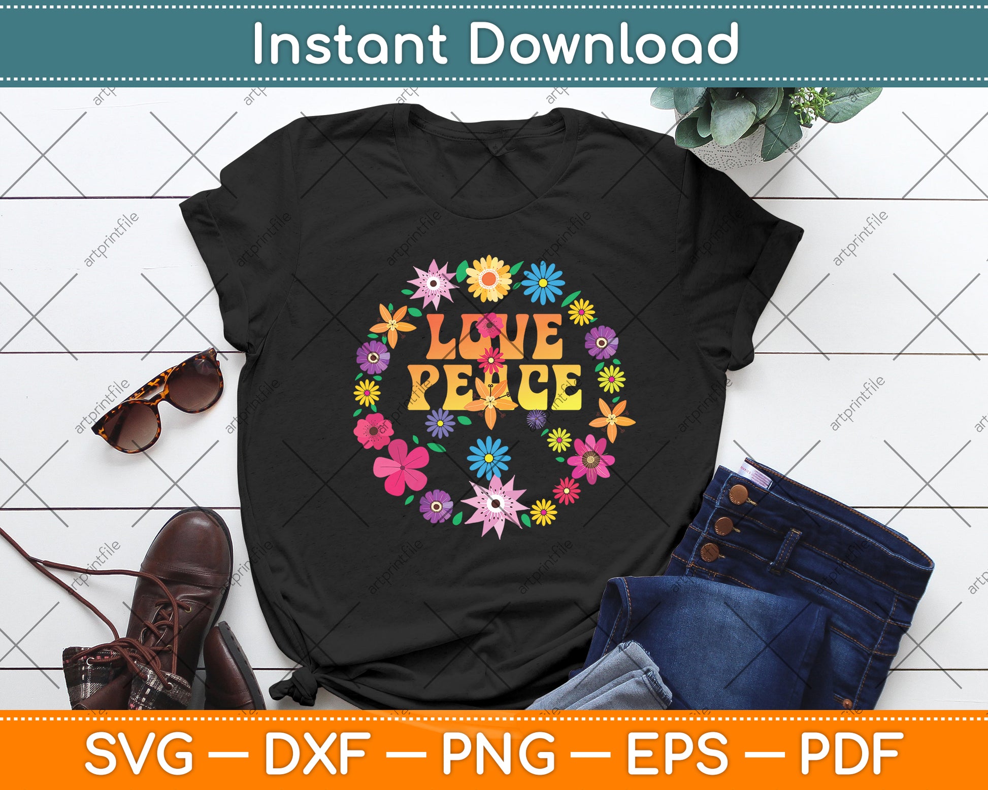 Tie Dye Peace Sign Hippy Love Svg Png Dxf Digital Cutting File