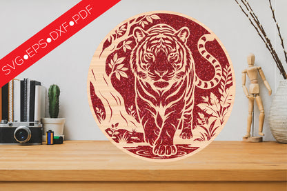 Tiger Round Sign Laser Cut SVG