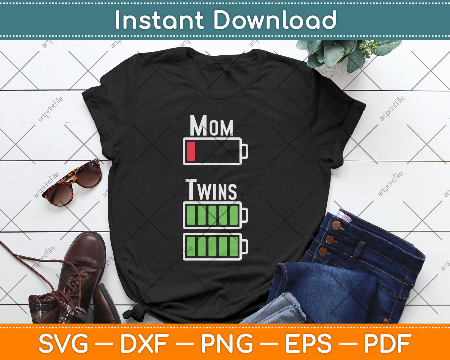 Tired Twin Mom Low Battery Charge Svg Digital Cutting File