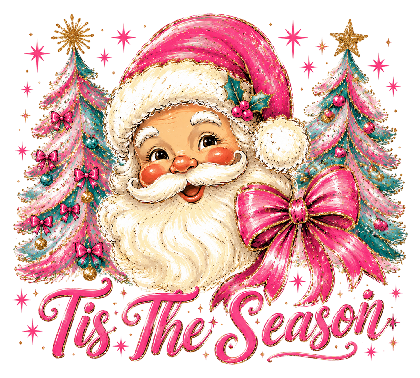 Pink Santa Christmas Tis The Season PNG Sublimation Design