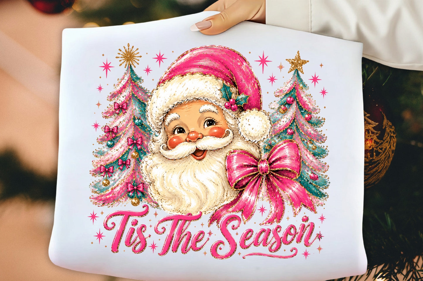 Pink Santa Christmas Tis The Season PNG Sublimation Design