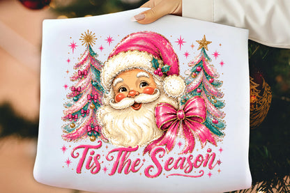 Pink Santa Christmas Tis The Season PNG Sublimation Design