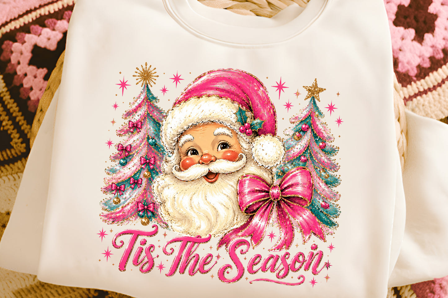 Pink Santa Christmas Tis The Season PNG Sublimation Design