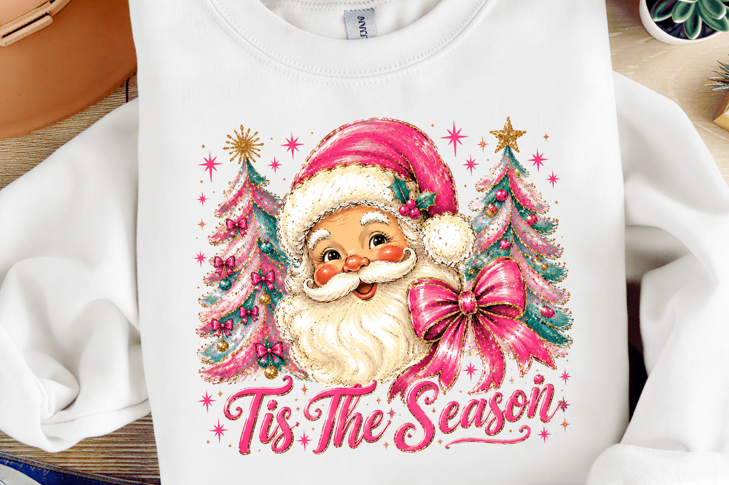 Pink Santa Christmas Tis The Season PNG Sublimation Design