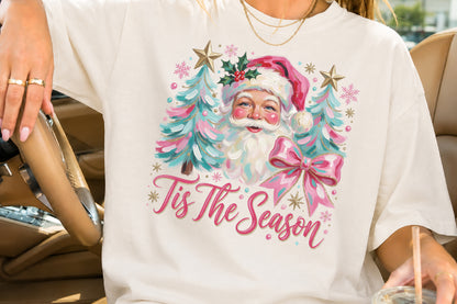 Tis The Season Christmas Santa PNG Pink Christmas Tree Holiday Sublimation