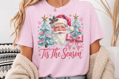 Tis The Season Christmas Santa PNG Pink Christmas Tree Holiday Sublimation