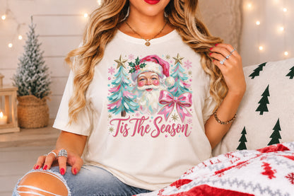 Tis The Season Christmas Santa PNG Pink Christmas Tree Holiday Sublimation