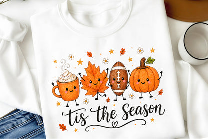 Tis The Season Fall PNG Pumpkin Football Coffee Leaf Sublimation