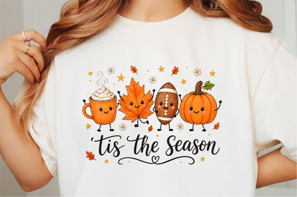 Tis The Season Fall PNG Pumpkin Football Coffee Leaf Sublimation