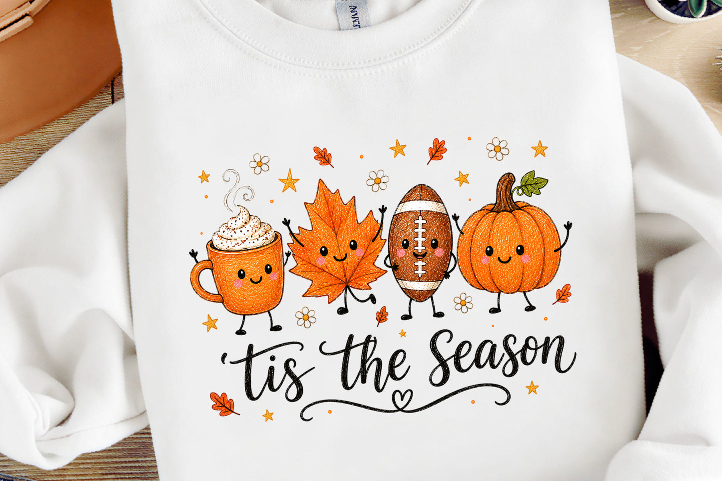 Tis The Season Fall PNG Pumpkin Football Coffee Leaf Sublimation