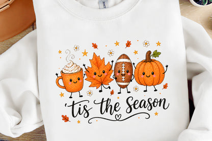 Tis The Season Fall PNG Pumpkin Football Coffee Leaf Sublimation