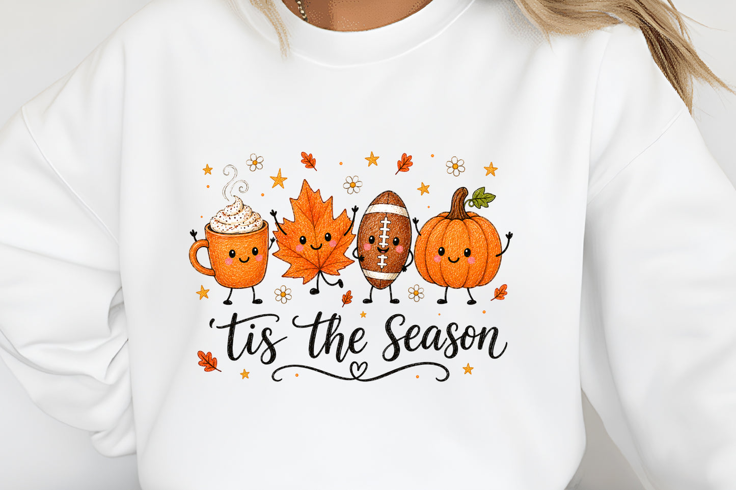 Tis The Season Fall PNG Pumpkin Football Coffee Leaf Sublimation