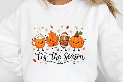 Tis The Season Fall PNG Pumpkin Football Coffee Leaf Sublimation