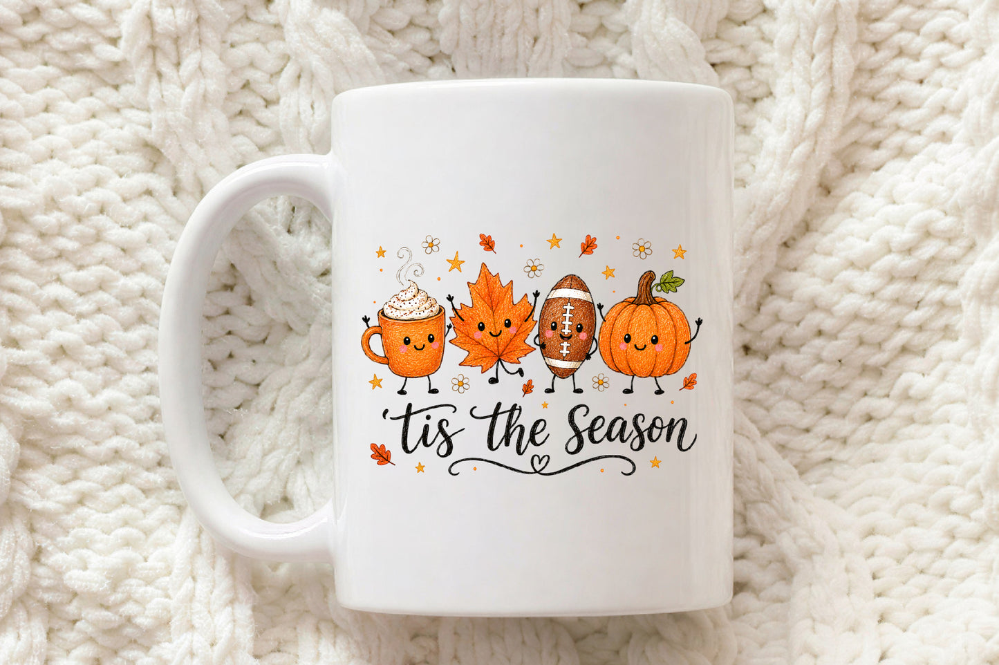 Tis The Season Fall PNG Pumpkin Football Coffee Leaf Sublimation