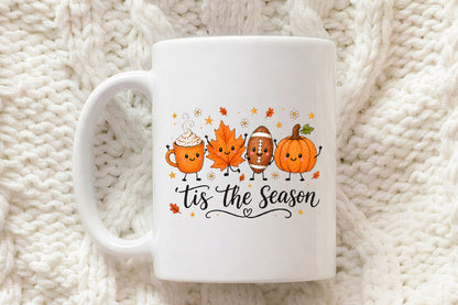 Tis The Season Fall PNG Pumpkin Football Coffee Leaf Sublimation