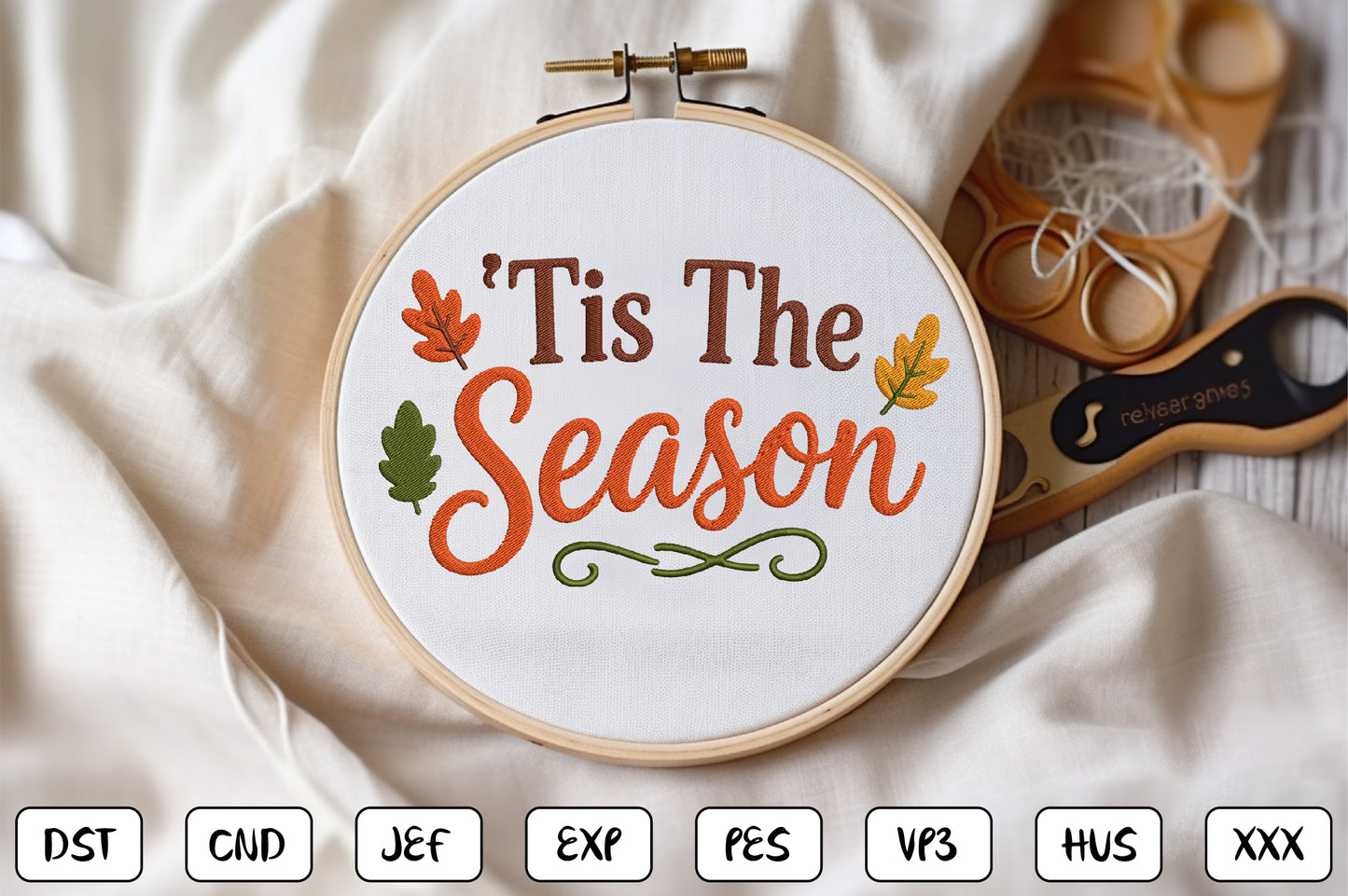 Tis The Season Embroidery Design, Christmas Holiday Machine Embroidery Pattern, Festive Winter Embroidery Design