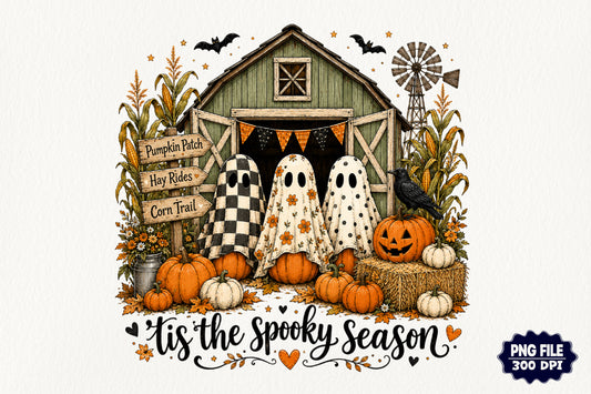 Tis The Spooky Season Ghost Pumpkin Halloween Fall PNG Sublimation