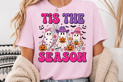 Tis The Season Halloween PNG Cute Ghost Witch Pink Spooky Sublimation Design