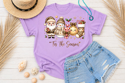 Tis The Season Leopard Print Christmas PNG Santa Snowman Sublimation Design