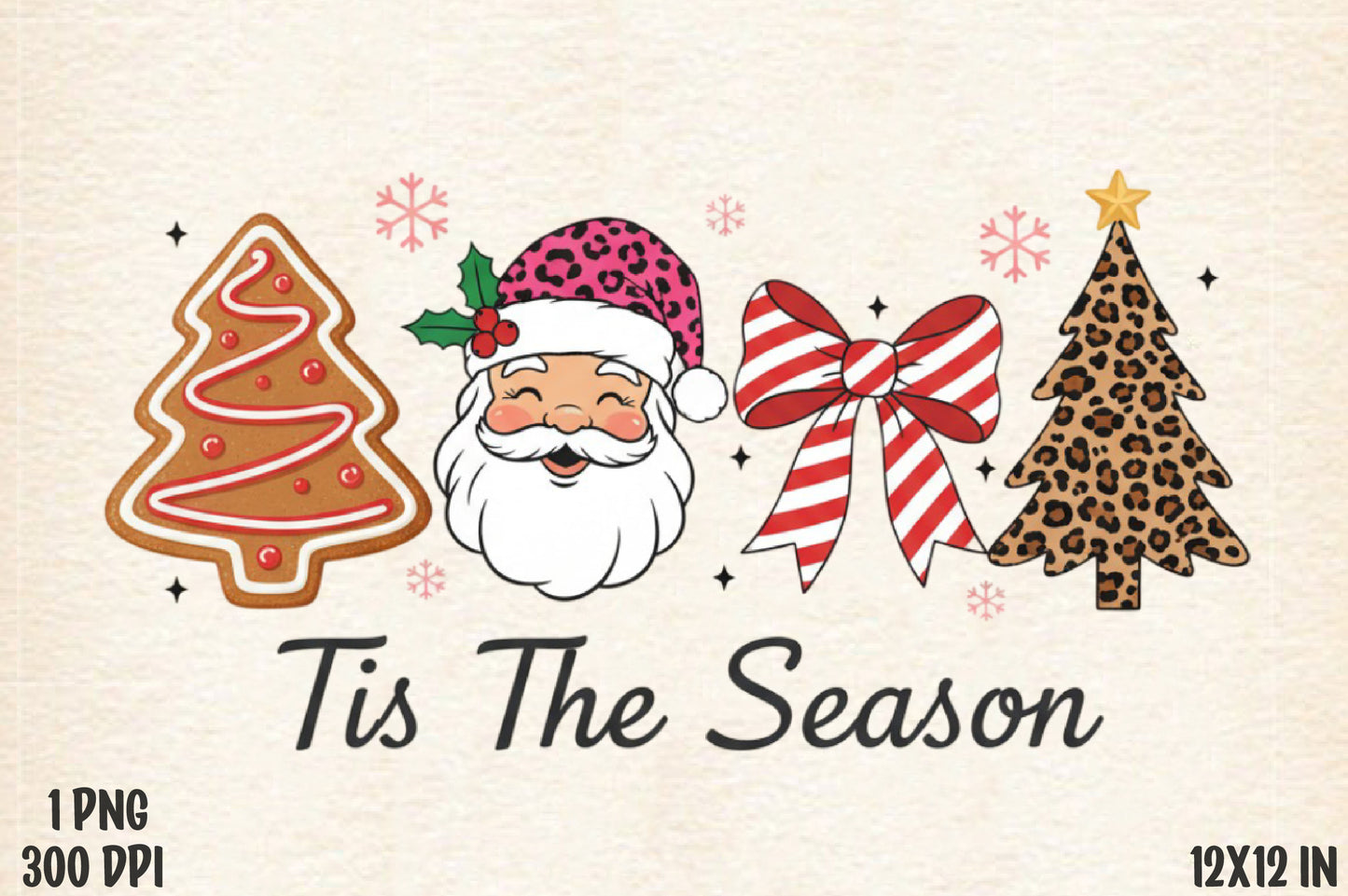 Tis The Season Christmas Santa Leopard Tree PNG Sublimation