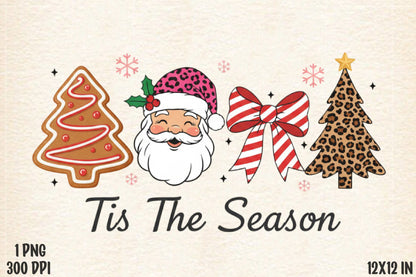Tis The Season Christmas Santa Leopard Tree PNG Sublimation