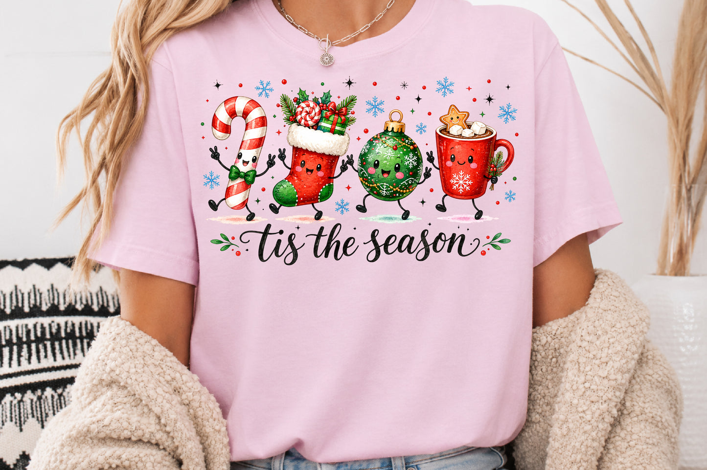 Tis The Season Christmas Doodle PNG Candy Cane Stocking Ornament Hot Cocoa Sublimation