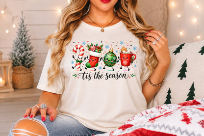 Tis The Season Christmas Doodle PNG Candy Cane Stocking Ornament Hot Cocoa Sublimation