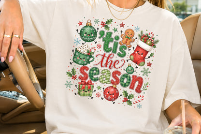 Tis the Season Christmas Holiday PNG Cute Ornament Stocking Gingerbread Sublimation