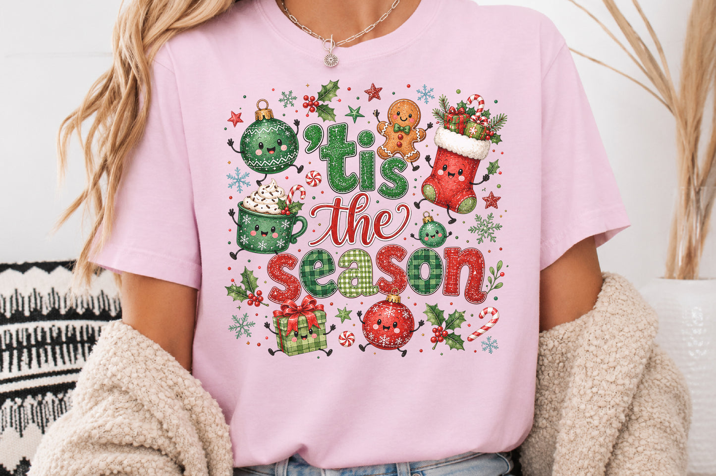 Tis the Season Christmas Holiday PNG Cute Ornament Stocking Gingerbread Sublimation