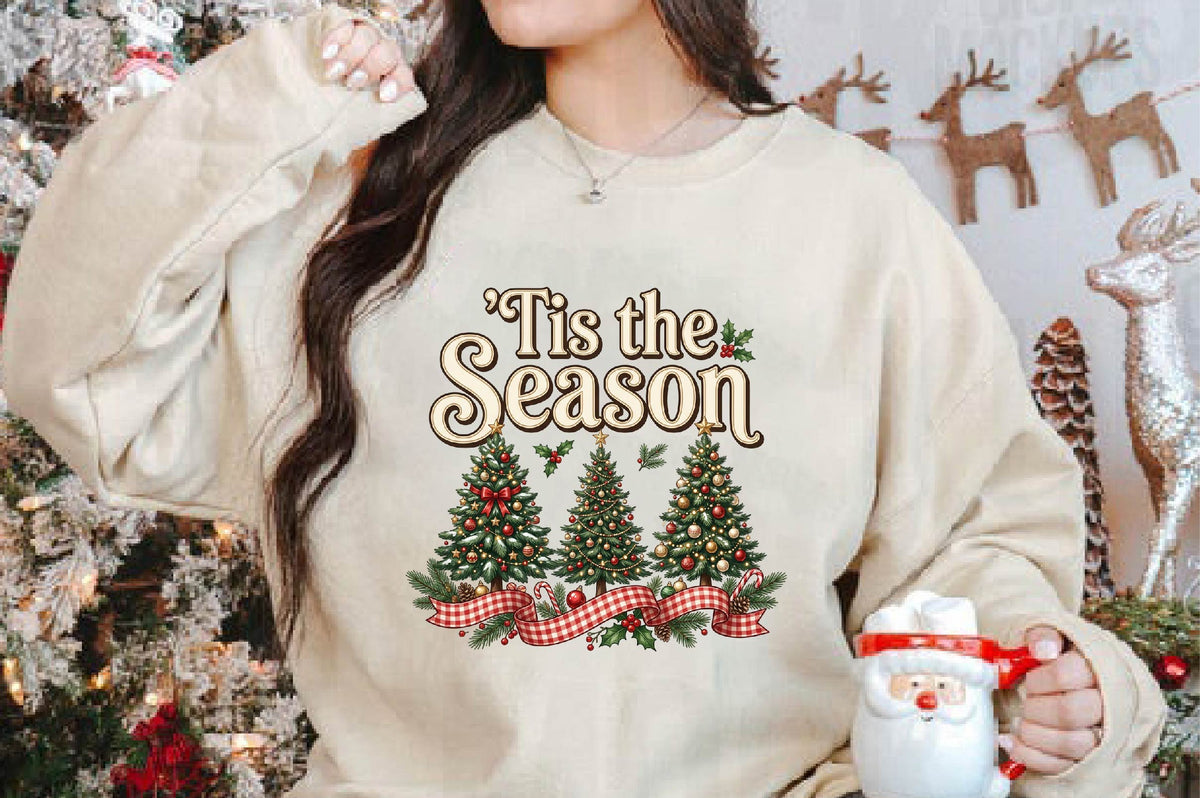 Tis the Season Christmas PNG, Christmas Tree Ribbon Holiday Sublimation Design, Festive Xmas Shirt Design
