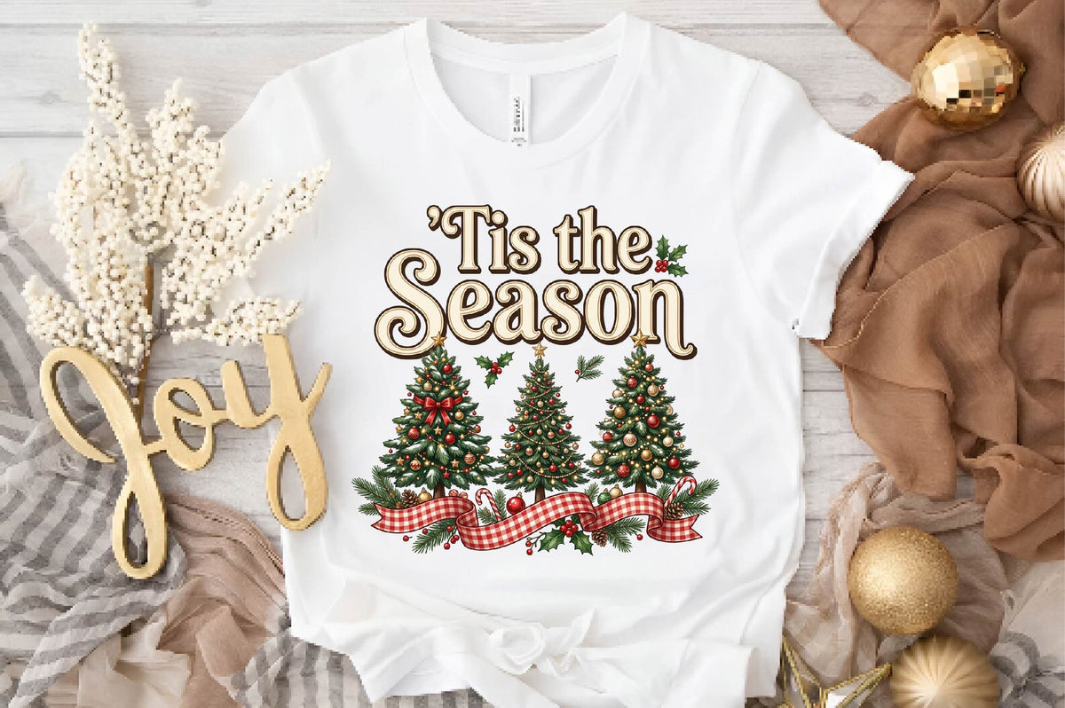 Tis the Season Christmas PNG, Christmas Tree Ribbon Holiday Sublimation Design, Festive Xmas Shirt Design