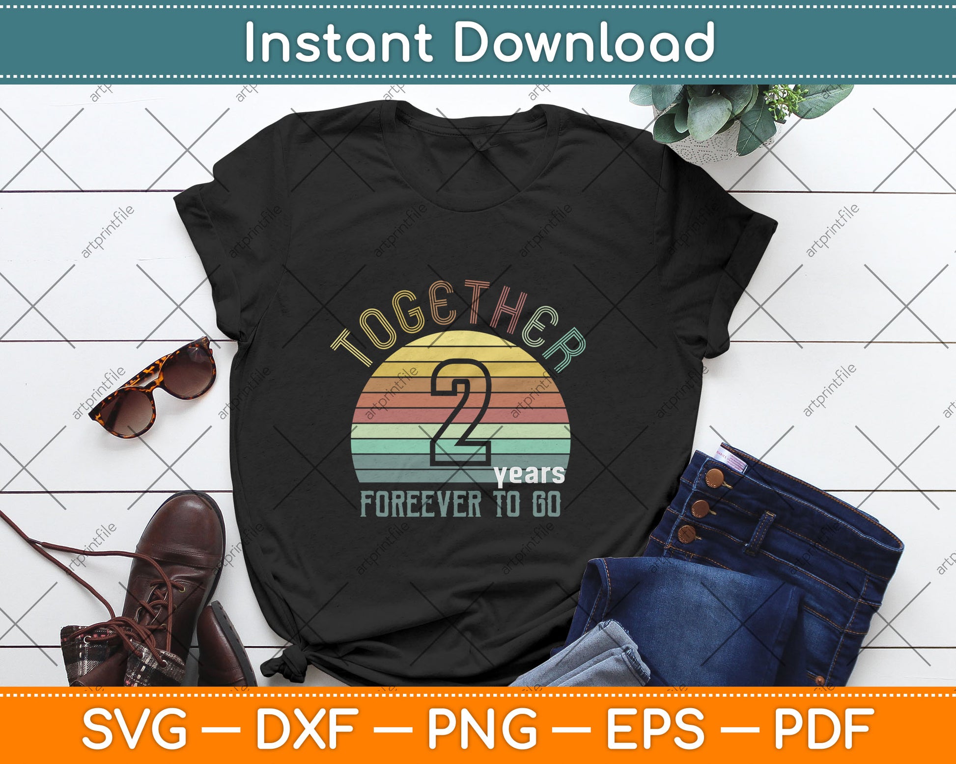 Together 2 Years Forever To Go 2nd Years Wedding Anniversary Svg Digital Cutting File